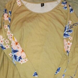 SHEIN Floral Print Long Sleeve Top - Olive